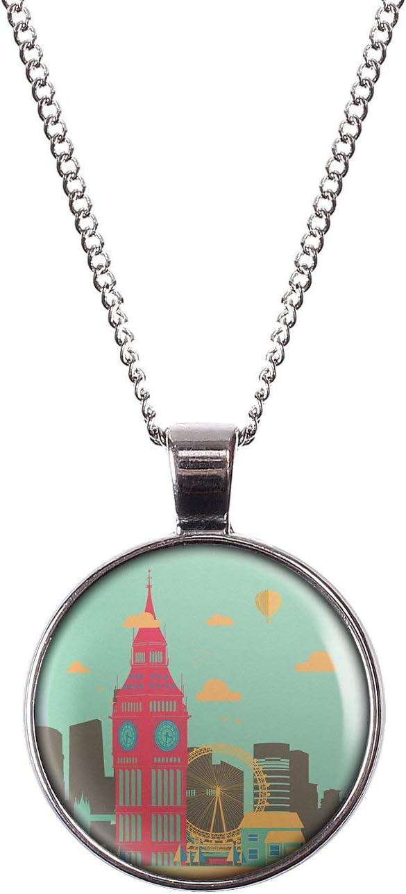 Necklace Cabochon Picture Skyline London Eye Big Ben Skyscraper Silver or Bronze 1.1 inch