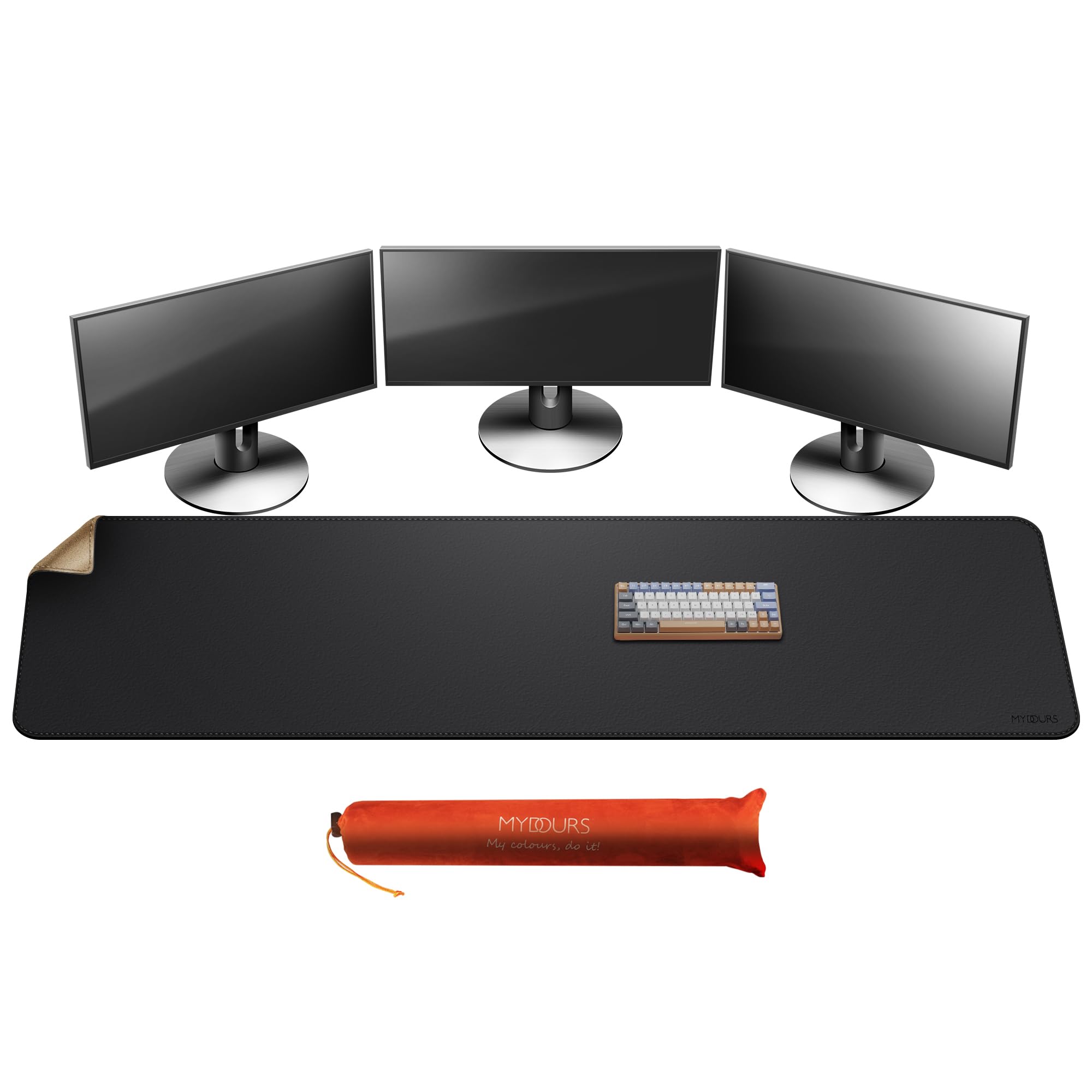 Mydours 70.9"x19.7" Black Desk Pad - Premium Dual-Sided PU Leather & Cork Design for Home and Office, Ultra-Wide Mouse Mat with Smooth Gaming Surface, Protects Desks from Heat, Ink & Liquid Spills Image