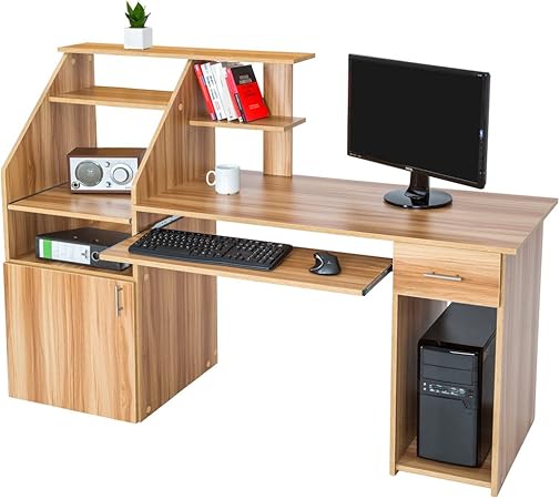 Tectake Bureau Informatique Table De L Ordinateur Avec De Nombreux Rangements Amazon Fr Cuisine Maison