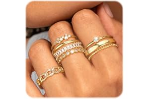 ZNBOH Gold Silver Plated Stacking Rings Set for Women 14K Dainty Stackable Thumb Knuckle Cute Ring for Teen Girls Pinky Finger Fashion Band Thin Simple Plain Chain CZ Rings Size 6-11