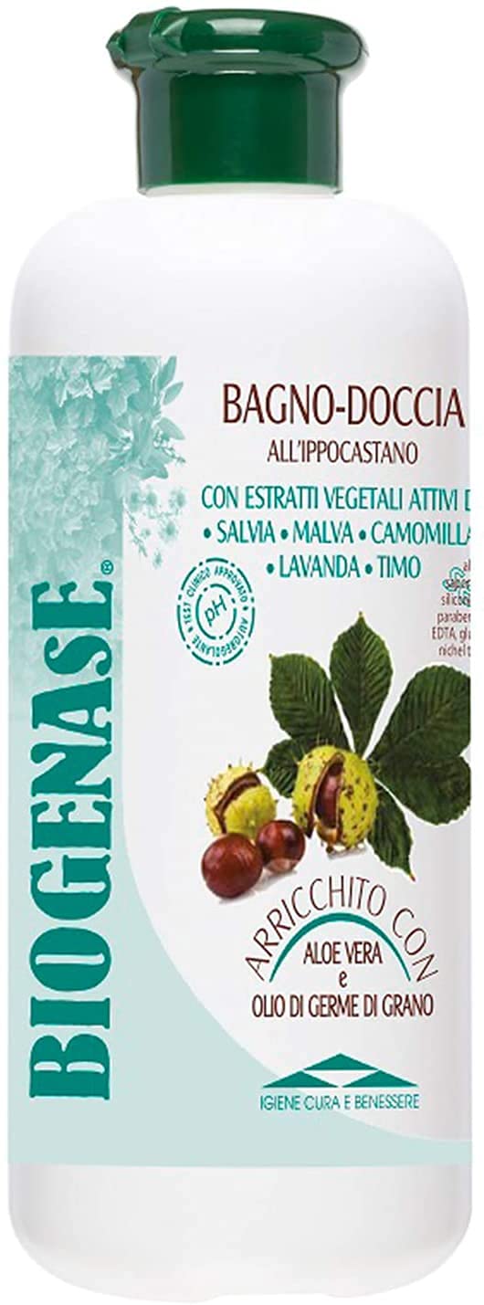 Biogenase - Shower Gel - Natural Body Wash Enriched with Aloe Vera and Wheat Germ Extracts - Hydrating, Anti Cellulite and Dry Skin Treatment - Parabens Free and Cruelty Free, 500 ml