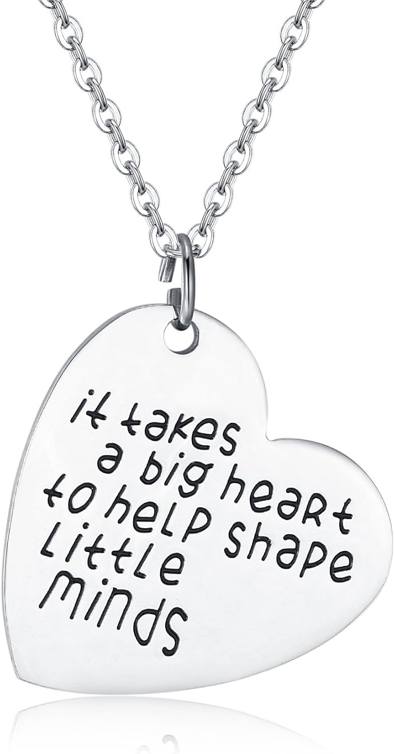 Amazon Com Jureeone Graduation Gifts Jewelry Heart Shape Stainless Steel Letter Pendant Necklace For Teachers Back To School It Takes A Big Heart To Help Shape Little Minds Clothing
