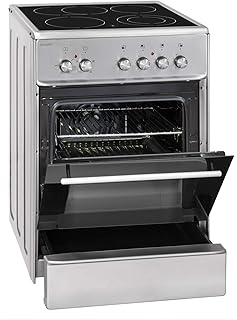 Exquisit Standherd ECM 6-4 BZ Inox | Elektro-Standherd | 2-Kreis-Bräterzone | 60 cm | Glaskeramik-Kochfeld | 61 L Garraum | Inox