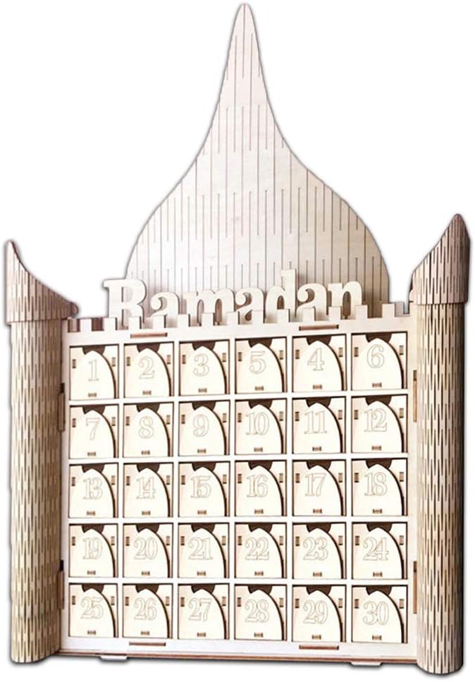 Wooden MDF Muslim Eid Mubarak Ramadan Sign Advent Calendar Countdown House Drawer Party DIY Decoration DIY Craft Eid Ornament Home Ornament Decor Party Supplies