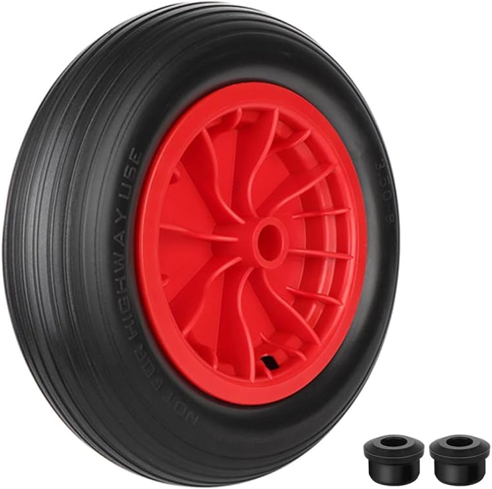 Trintion 14" Puncture Proof Solid Wheelbarrow Wheel 3.50-8 Red