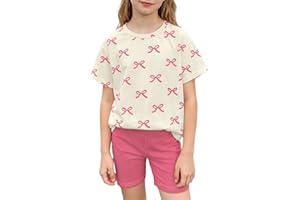 Tshyfiper Girls Summer Outfit for Teen Bowtie T Shirt + Short Leggings Kids Cute Shorts Set Cotton 8-12Y