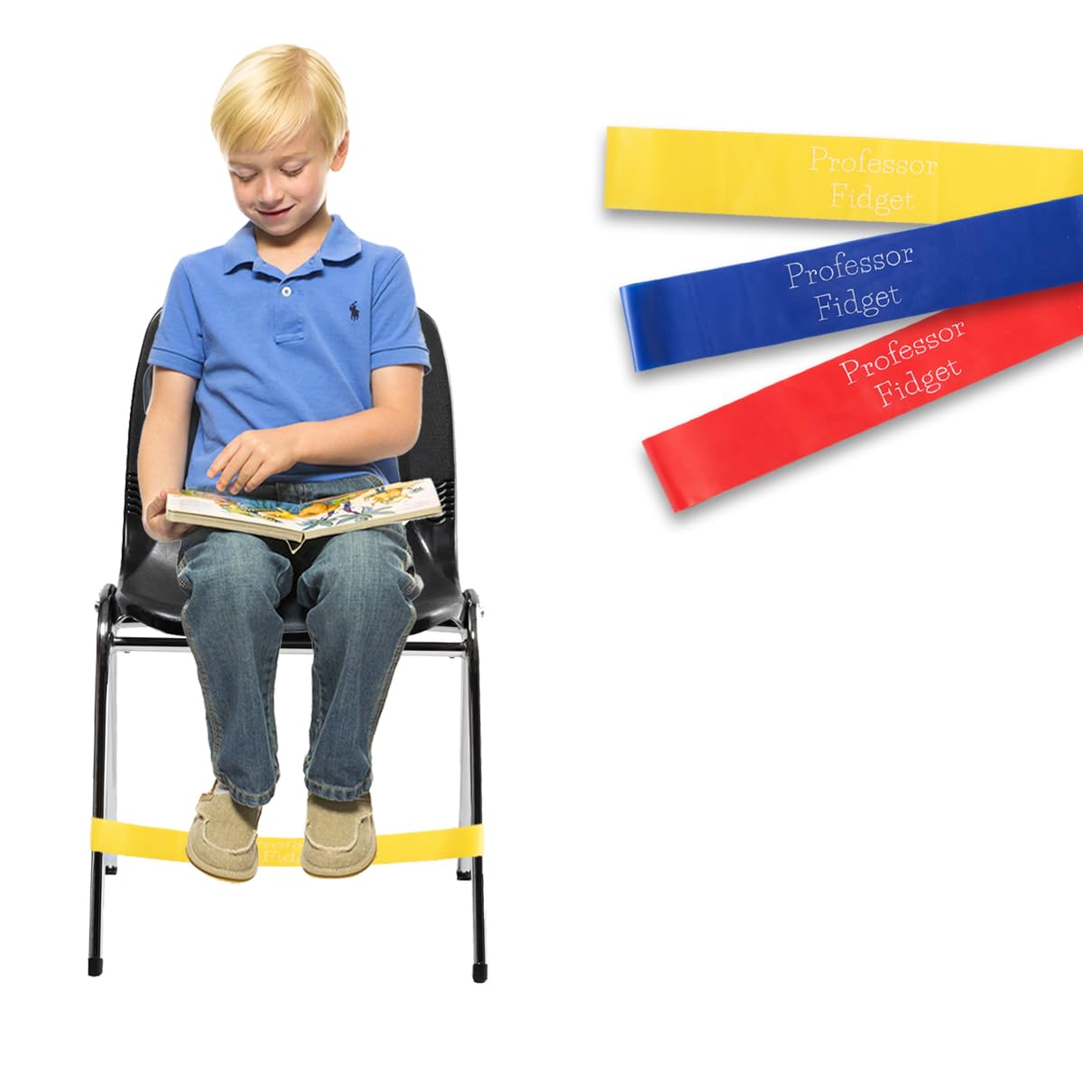 Professor Fidget Chair Bands for ADHD, Sensory Issues, Autism, Anxiety, Hyperactivity - Set of 3 for Kids With Fidgety Feet (0.5, 0.7, 0.9 mm Age 3-10)