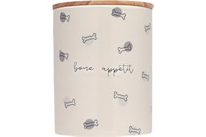 Pearhead Bone Appétit Ceramic Dog Treat Jar with Airtight Wooden Lid – Cute & Stylish Pet Treat Canister Keeps Dog Snacks Fresh – Durable, Easy-to-Clean Design, Kitchen Counter Décor, 4 Cup / 32 oz