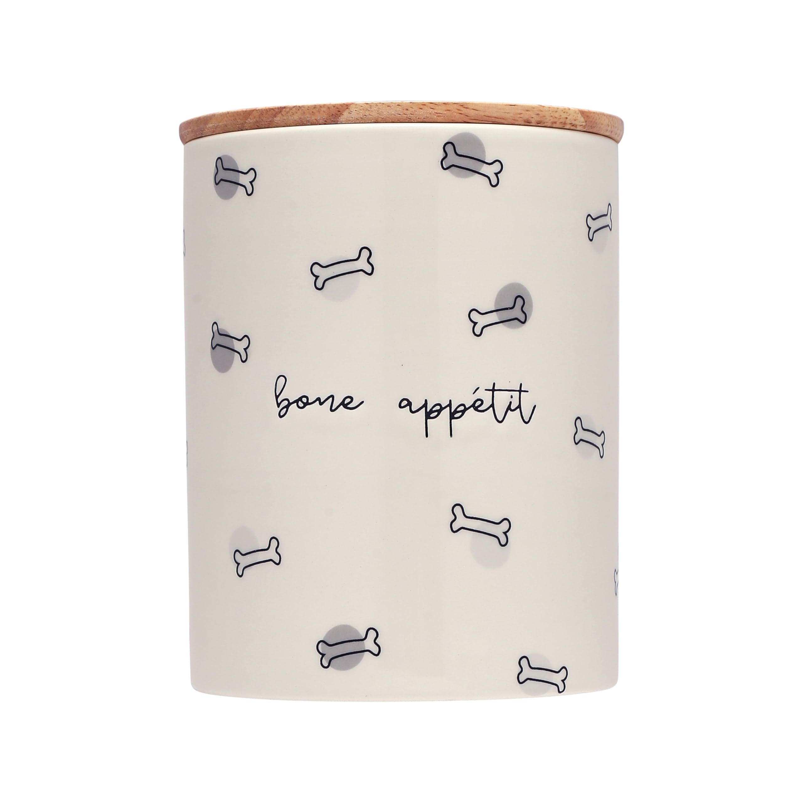Pearhead Bone Appetite Treat Jar, Ceramic and Wood Pet Treat Canister, Modern Neutral Color Home Kitchen Accessories, Dishwasher Safe, Silicone Seal Lid For Freshness, Dog Biscuit Storage Jar