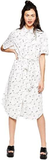 Amazon 春夏 レディース ワンピース イラストプリント バトミントン柄 ウエストリボン ゆったりウエスト ラペルワンピース シングルブレスト 襟付き フレアスカート ラペルシャツ フロントボタン aライン 五分袖 膝下 ロング丈 ストリート カジュアル K6864