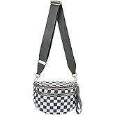 Checkered Nylon Crossbody Bags Bum Bag for Women Large Sling Bag Purse with Adjustable Strap(Bean Green Checkered)