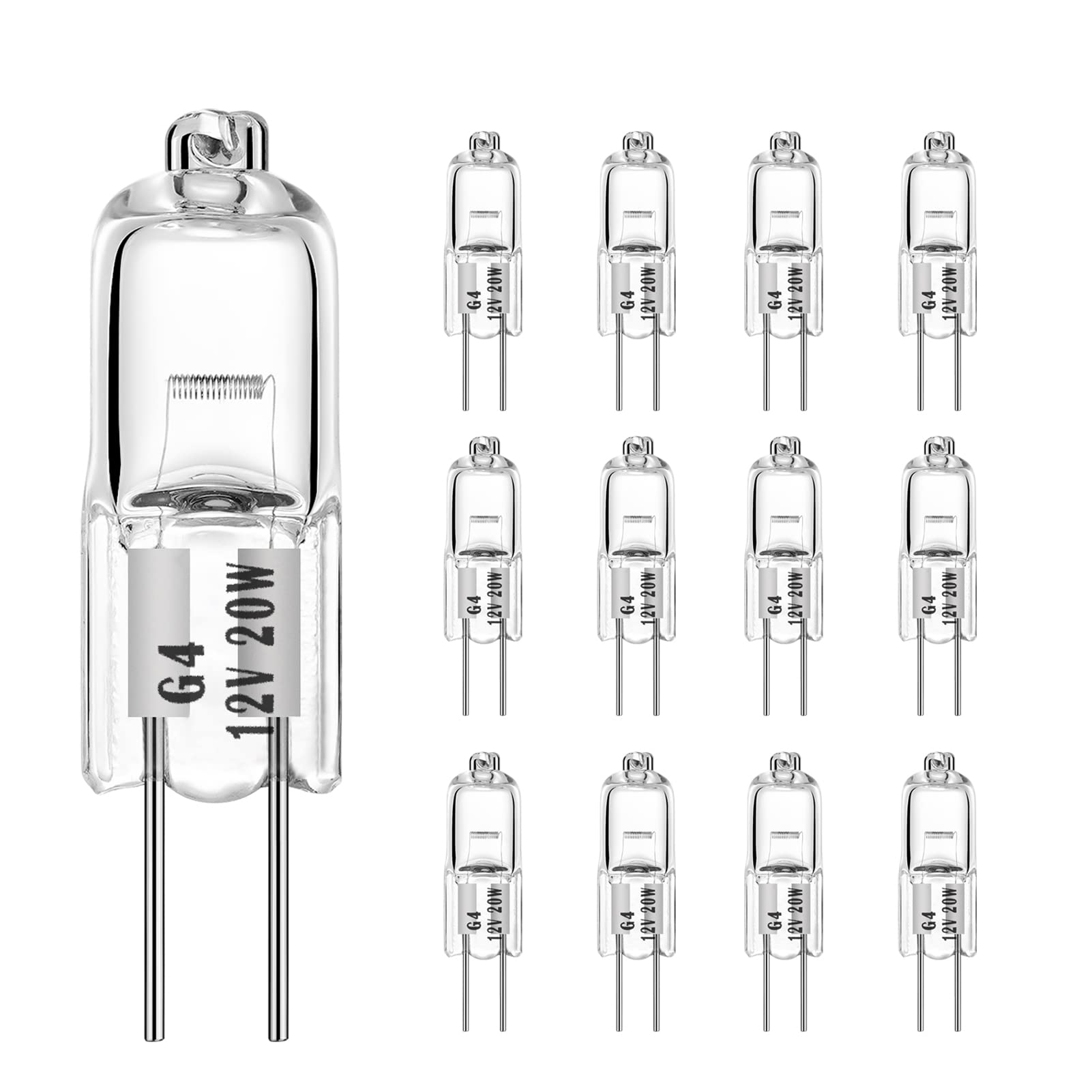 AHEVO G4 Halogen Bulb T3 280lm AC/DC 12V 2 Pin for Under Cabinet Puck Light, Track Lighting, Floor Lamps, 20W 12V Warm White 2700K Dimmable (12 Pack)