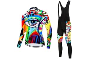 MOXILYN Women Cycling Jersey Set Long Sleeve Bike Shirts Clothing Full Zipper Bicycle Bibs Pant with 20D Padded Cycling Kit