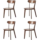Vadisun Oak Dining Chairs, Kitchen Chairs, 100% Solid Wood Modern Dinner Chair with Curved Backrest, Dining Room Chair for Kitchen, Living Room, Study (4PK, Walnut)