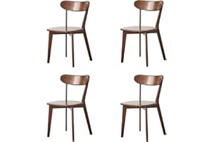 Vadisun Oak Dining Chairs, Kitchen Chairs, 100% Solid Wood Modern Dinner Chair with Curved Backrest, Dining Room Chair for Kitchen, Living Room, Study (4PK, Walnut)