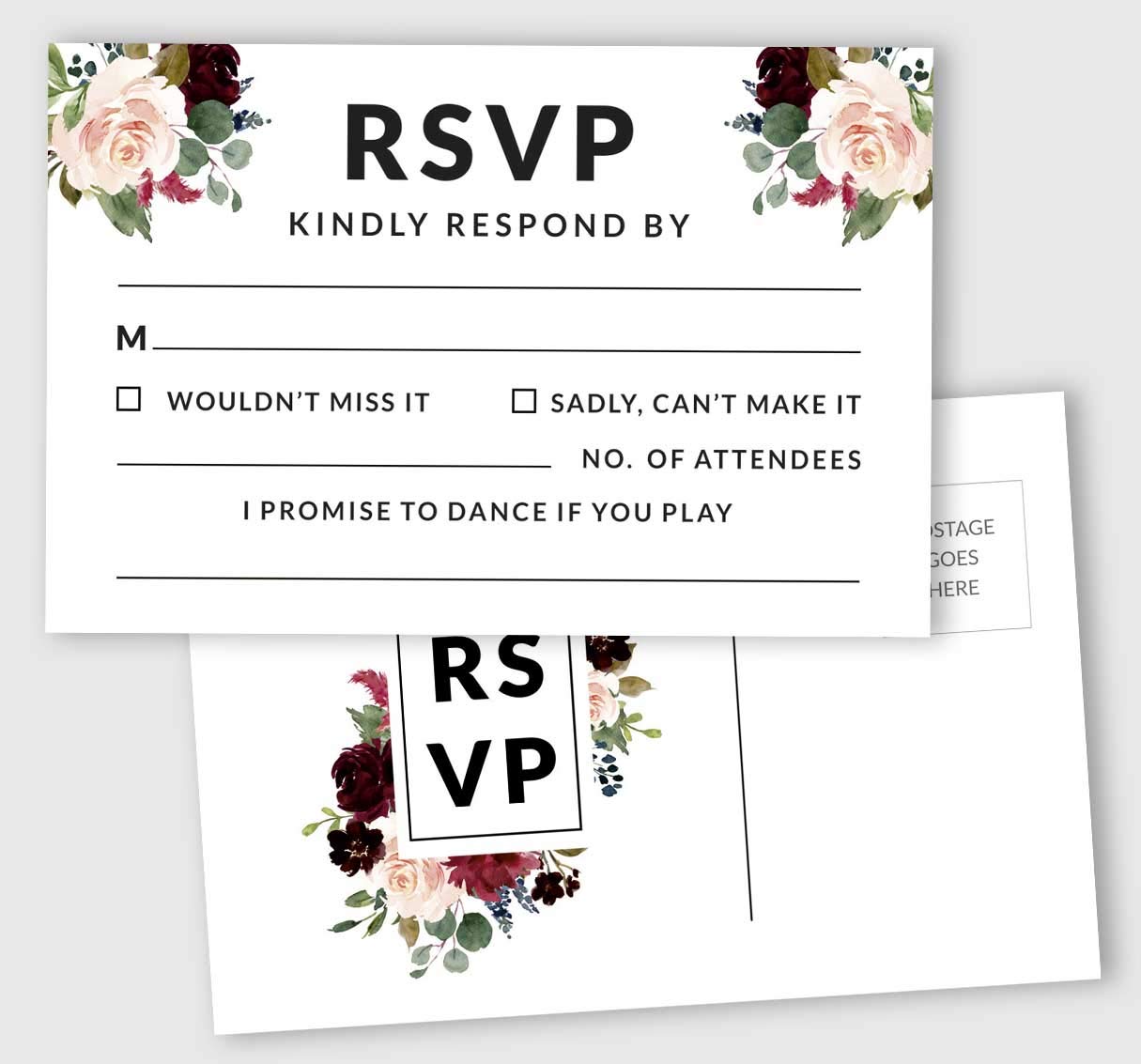 Inkdotpot 50 Blank RSVP Cards,RSVP Postcards No Envelopes Needed,Floral & Leaves Print Response Card,RSVP For Wedding,Baby Shower,Bridal Shower