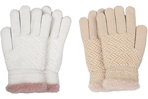 FENELY 2 Pairs Kid Winter Knit Gloves Stretchy Warm Gloves Gift for Boy Girl