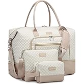 CLOKARS Weekender Bags for Women, Travel Duffle Bag Carry On Overnight Bag with Cosmetics Bag and Crossbody Purse for Gym Hospital, Gifts for Women, Beige Pink