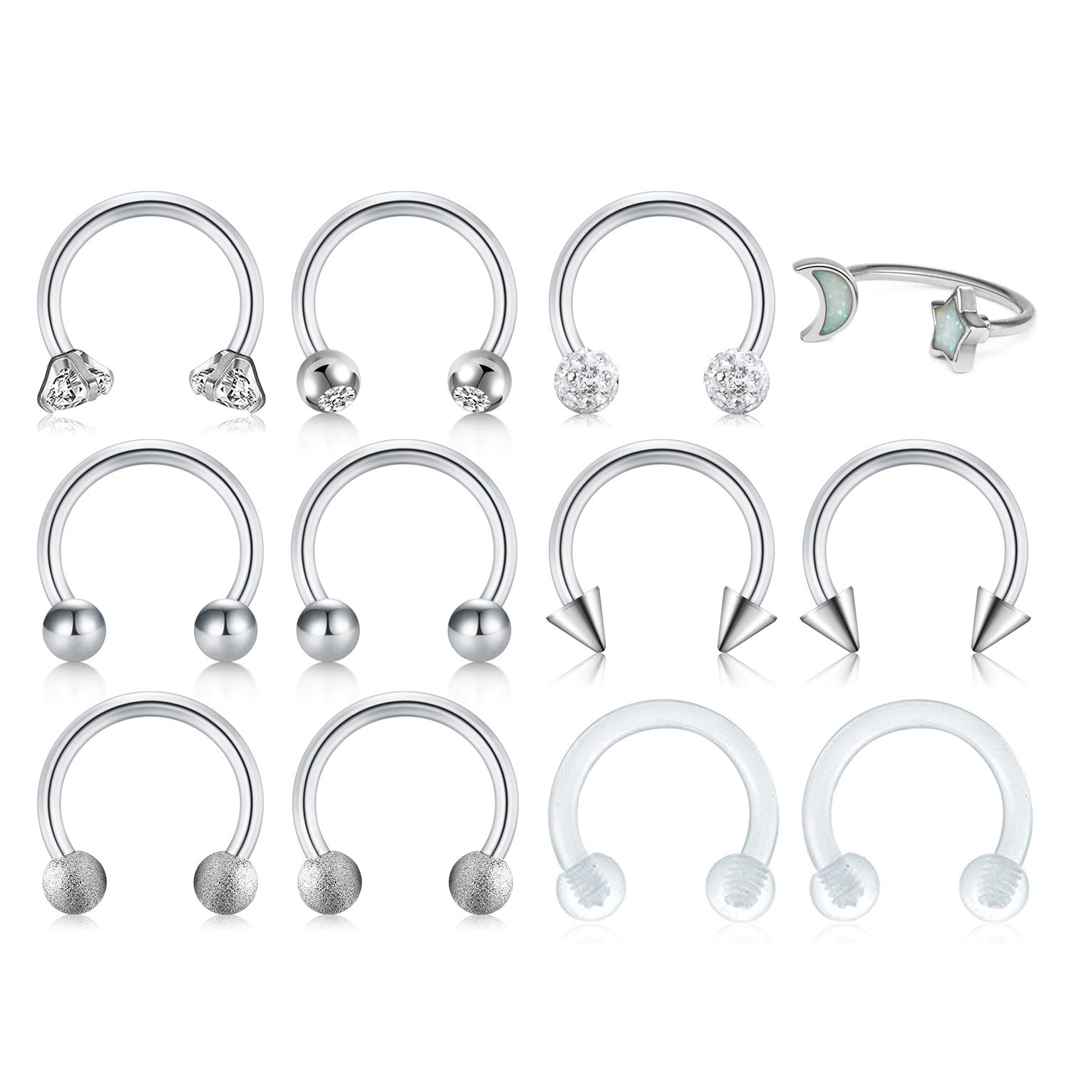 Rajnard 16G Surgical Steel Horseshoe Ring Nose Septum Rings Piercing Jewellery Helix Tragus Earring Hoop Lip Piercing for Women Men 8mm 12Pcs