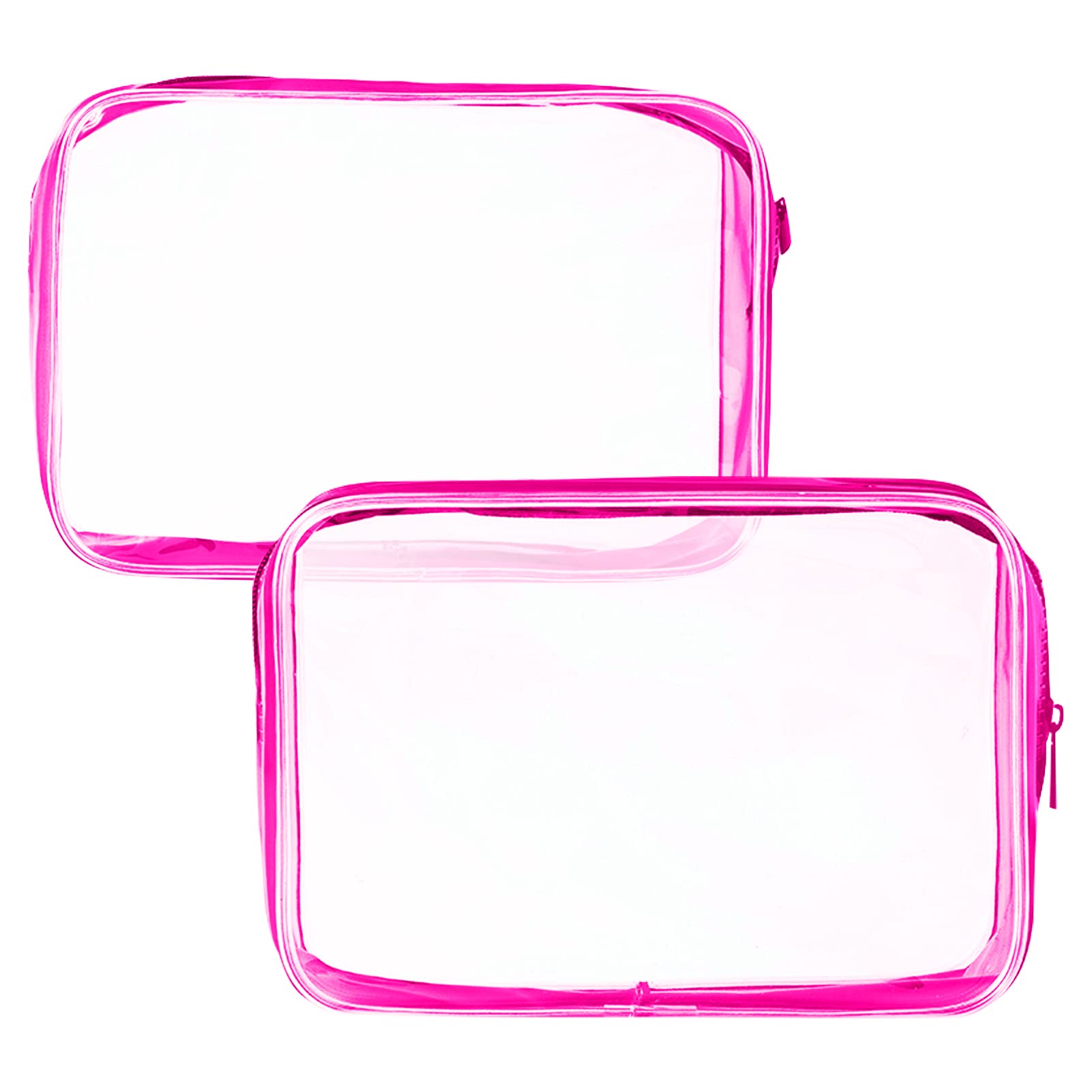 2 PCS Clear Travel Toiletry Bag, Red Waterproof Toiletries Carry Pouch Clear PVC Makeup Bag Wash Bag Zipped Cosmetic Makeup Organizer Case Travel Luggage Pouch for Men Women and Kids(Medium,Large)