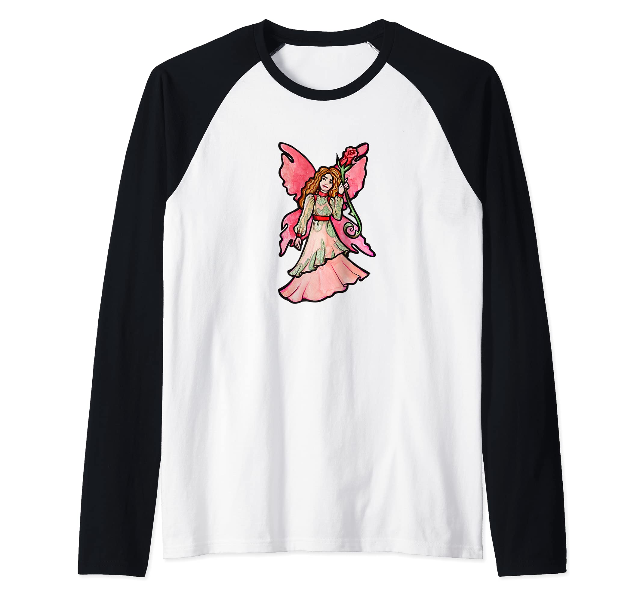 Cute Pink Fairy Garden Art Faerie Gardeners Raglan Baseball Tee