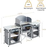 Warmiehomy Folding Camping Kitchen Unit Grey 175x40x110cm 3 Worktops view 2