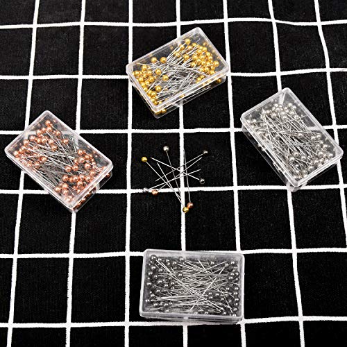 Sewing Pins,Multicolor Ball Plastic Head Pins Straight Quilting Pins for Dressmaker Jewelry Craft Decoration with Transparent Cases-4 Colors