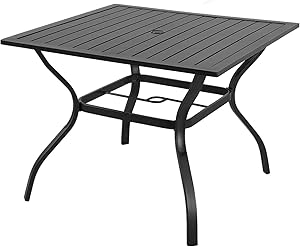 Outdoor Dining Table, Square Patio Furniture Table with Umbrella Hole