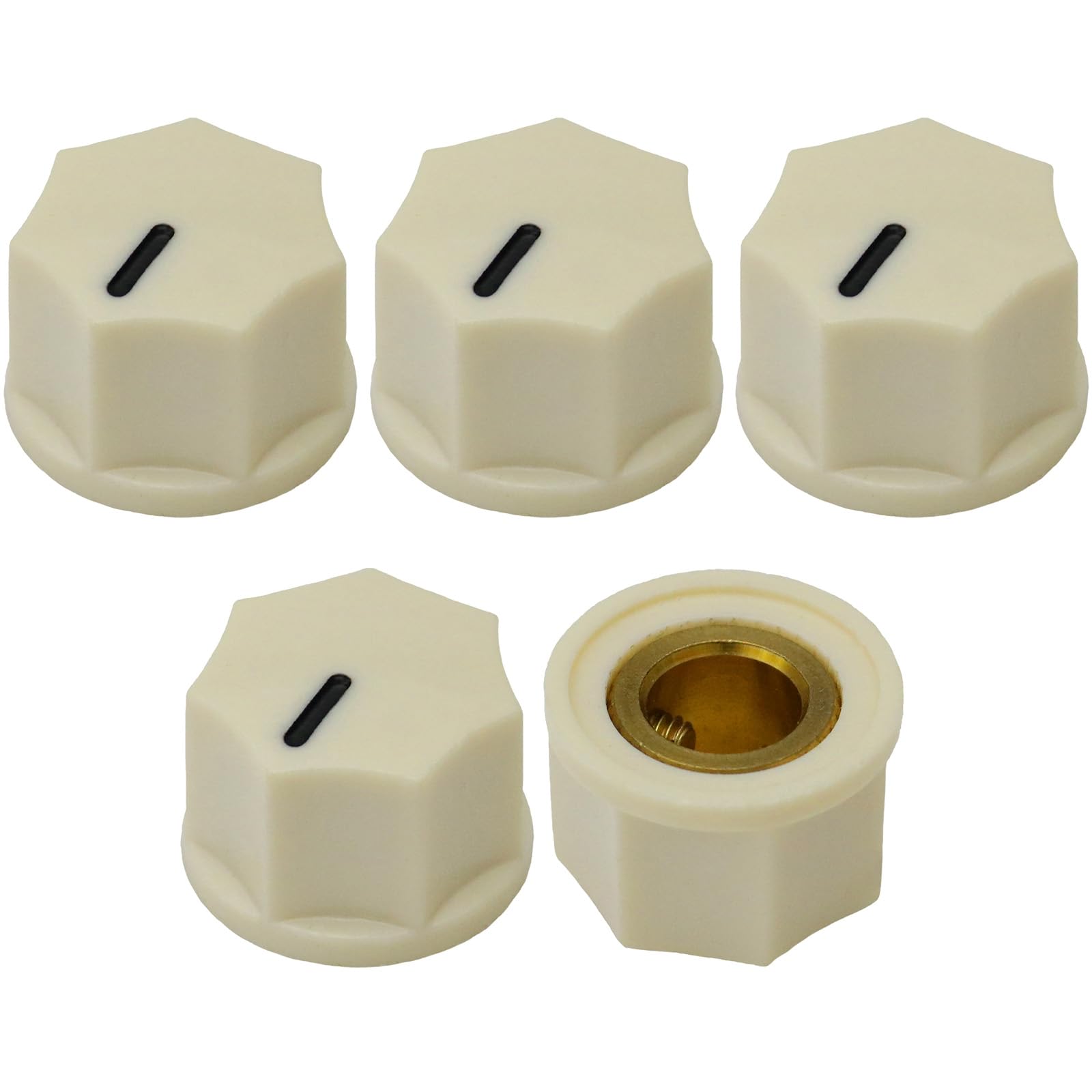 6.4mm Hole Small 7-Sided Guitar/Pedal/Instrument Retro Control Knob Pack of 5 (White (Ivory)) — image 1