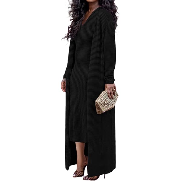 Amazon.com: Women's 2 Piece Knitted Outfits Spaghetti Strap Bodycon Midi  Dress with Belted Sexy Open Front Long Cardigan Set Gray : Clothing, Shoes  & Jewelry