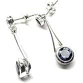 Natural 4ct Iolite Water Sapphire 925 Solid Sterling Silver Earrings 35mm