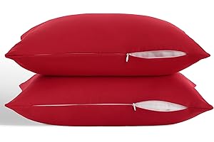 ORGANICTUNE Zippered Toddler Pillowcases Set of 2, 100% Brushed Microfiber 13x18 Pillowcases, Super Soft and Cozy Travel Kids Nursery Pillow Cases, 13x18 Inches, Red