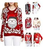 V28 Women Girl Christmas Cute Santa Embroidered Knitted Deer Pullover Sweater Jumper
