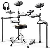 Donner Electric Drum Set, DED-70 Electronic Drum Kit for Beginner with 150 Sounds, 4 Quiet Mesh Pads, 9" Cymbals, USB MIDI, Type-C Charging, 2 Pedal, Throne, Headphones, Sticks, Melodics Lessons
