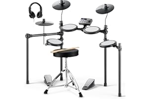 Donner Electric Drum Set, DED-70 Electronic Drum Kit for Beginner with 150 Sounds, 4 Quiet Mesh Pads, 9" Cymbals, USB MIDI, Type-C Charging, 2 Pedal, Throne, Headphones, Sticks, Melodics Lessons