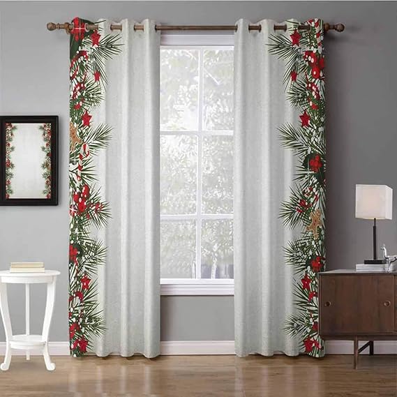 N / A Cortinas de Puerta de Patio para Dormitorio Navidad Mágica