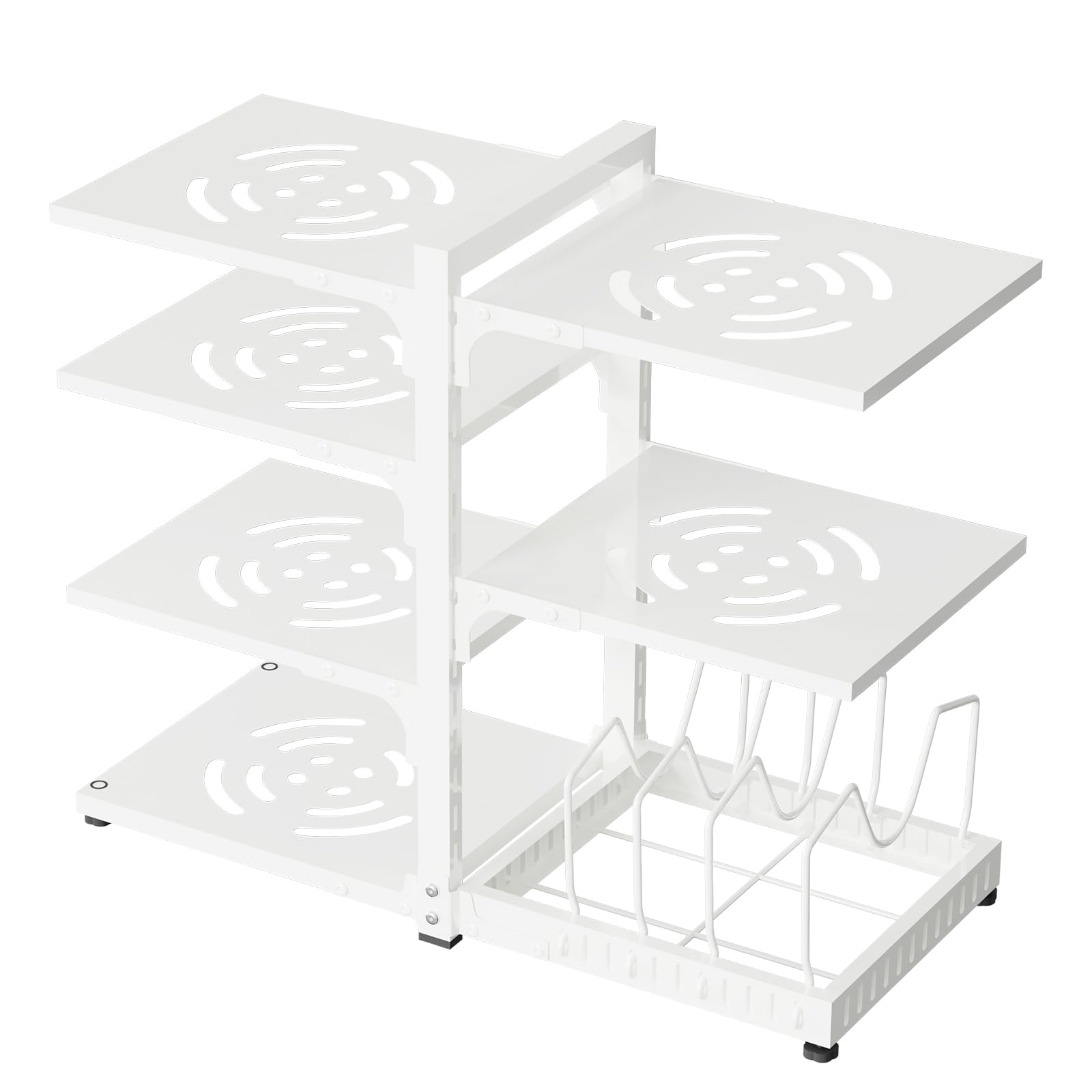 Photo 1 of Thetchry Pots and Pans Organizer, Heavy Duty Pot Racks, 7 Tiers Adjustable Pot Holder Kitchen Cabinet Organizer for Pots, Pans and Lids With 3 DIY Methods, White