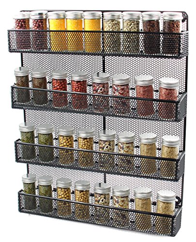 ESYLIFE 4 Tier Large Wall Mounted Wire Spice Rack Organizer, Black