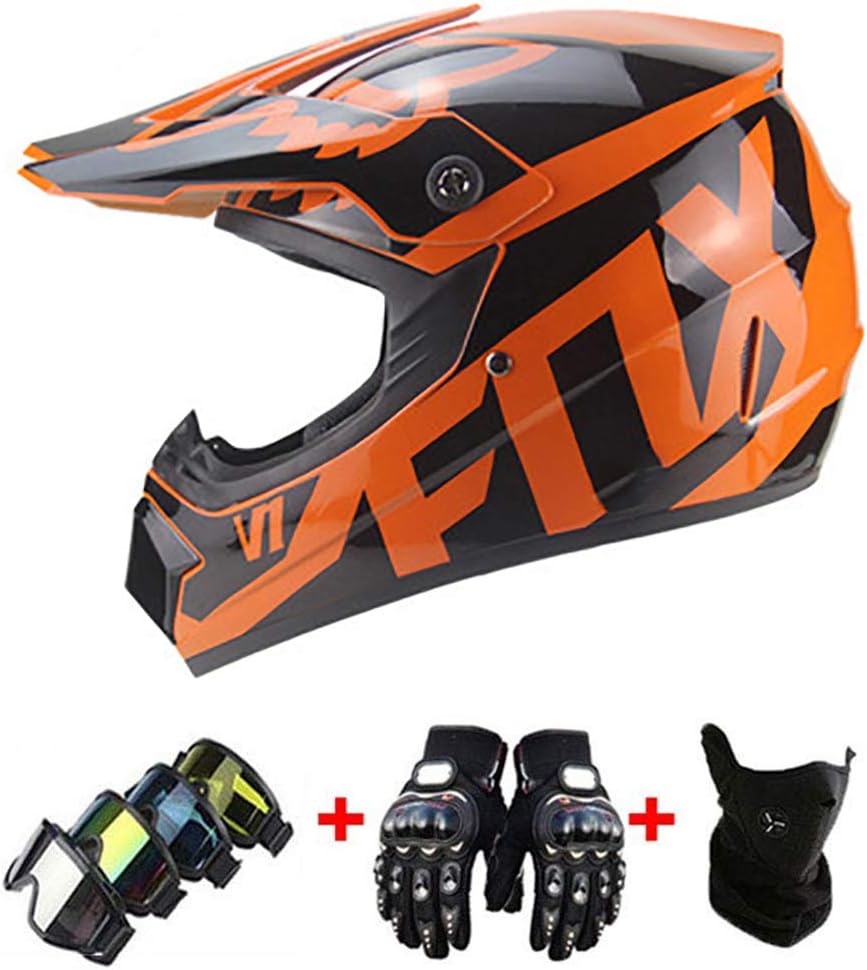 MOUTALE Enfants pour Enfants et Adultes Casques de Moto Cross Enfants Quad Bike VTT Casque Go-Kart avec Gants Masque Lunettes Casque de Moto certifi/&eacute; ECE 22.05