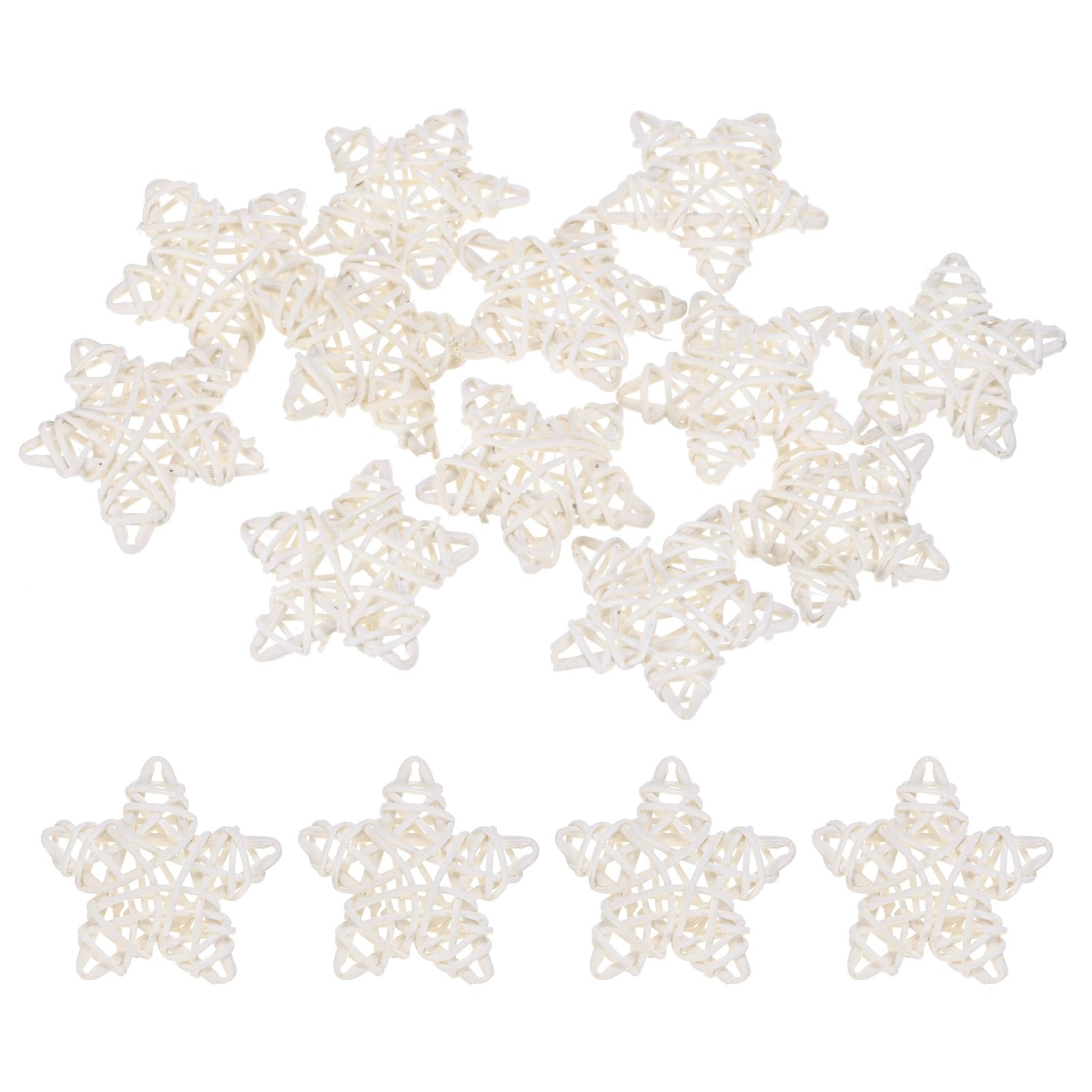 M METERXITY 12-Pack Pentagram Wicker Rattan Balls 65mm/2.6 Inch Decorative Rattan Balls Orbs Vase Fillers Bowl Fillers for Christmas/Weddings/DIY Crafts/Home Decor [White]