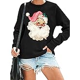 RFBIQI Pink Santa Christmas Sweatshirt for Women Retro Santa Claus Graphic Shirts Funny Xmas Gift Top Casual Holiday Pullover