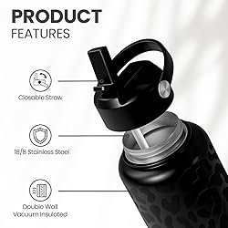 SANDJEST Leopard Water Bottle 32oz Stainless Steel
