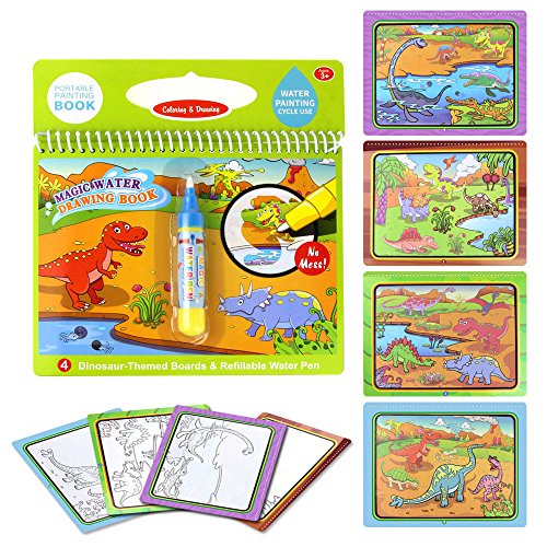 Jenilily Magic Water Drawing Book Coloring Book Doodle with Magic Pen Painting Board for Children Education Drawing Toy (E Dinosaur World)