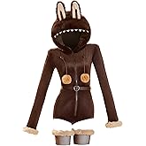 Mobbunny Women Monster Derivative Plush Cosplay Costume Brown Doll Furry Home Wear Hooded Romper with Tail and Socks
