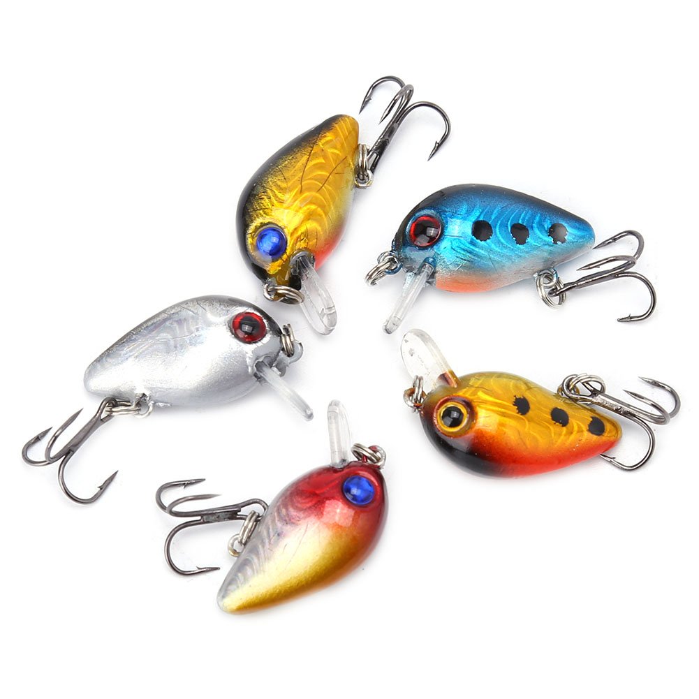 5pcs 3cm Fishing Lure Eyes Set 3D Sticky Holographic Fishing Lures CrankBaits Artificial Micro Hard Lure Bait with Treble Hook Bait