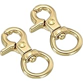 PATIKIL Lobster Clasp Keychains, 2 Pack 2/1 Inch Pure Brass Round Lobster Clasps Swivel Trigger Snap Hook Purse Lanyard Clips for DIY Leather Craft
