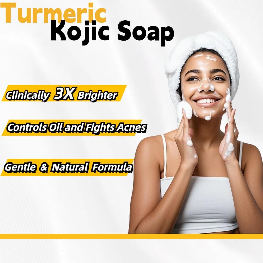 Kojic Acid & Turmeric Soap Bar for Dark Spot removal - Skin Lightening Soap with Vitamin C, Retinol, Shea Butter & Lemon Oil - for Face, Body, Underarms - SLS Free, for Oily & Dry Skin