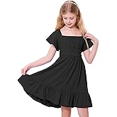 Zando Girls Dresses Tie Back Dress for Girls Ruffle Short Sleeve Dresses Tween Kids Off Shoulder Junior Dress 6-16 Years