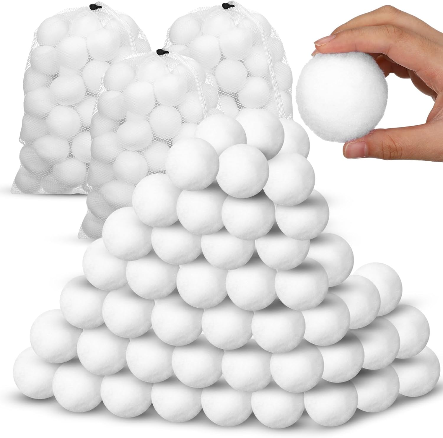 Artificial Snow - Hiboom 300 Pcs Fake Snowballs Snow Toy Balls Artificial Indoor Snowballs with Bag for Kids Adults Indoor Outdoor Snow Fight, Christmas Toss Game