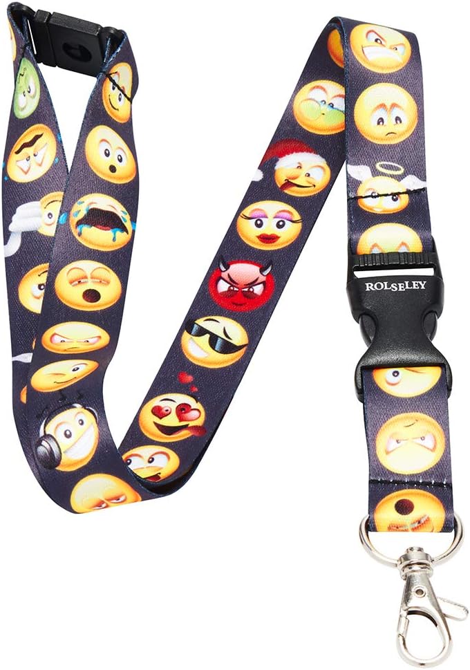 ROLSELEY Polyester Multicolour Lanyard Neck Strap with EMOTICON Yellow Smiley Face Pattern with Metal Clip and Safety Breakaway - Image 3